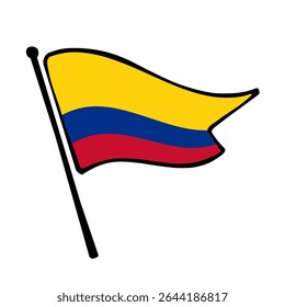 Bandeira da Colômbia. Colômbia bandeira vetor ilustração ícone design no estilo desenhado à mão. Bandeira de mastro flutuante.