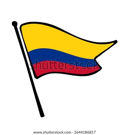 Flag of Colombia. Colombia flag vector illustration icon design in the hand-drawn style. Fluttering flagpole flag.