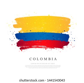 Flag of Colombia. Vector illustration on white background. Brush strokes drawn by hand. Independence Day.