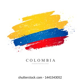 Flag of Colombia. Vector illustration on white background. Brush strokes drawn by hand. Independence Day.