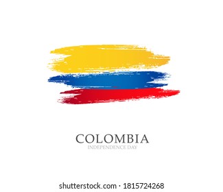 Flag of Colombia. Vector illustration on white background. Brush strokes drawn by hand. Independence Day