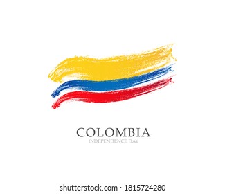 Flag of Colombia. Vector illustration on white background. Brush strokes drawn by hand. Independence Day