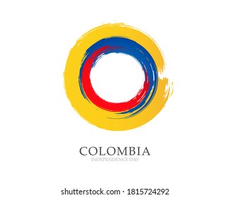 Flag of Colombia. Vector illustration on white background. Brush strokes drawn by hand. Independence Day