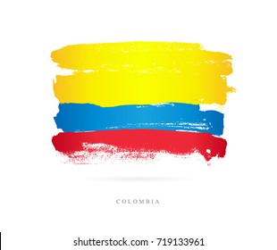 Flagge Kolumbiens. Vektorillustration auf weißem Hintergrund. Schöne Pinselstriche. Abstraktes Konzept. Gestaltungselemente.