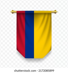 Flag of Colombia. Vector illustration of a vertical hanging flag on a transparent background (PNG).
