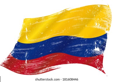 flag of  Colombia in the wind with a texture