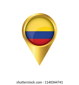 Flag of Colombia.symbol check in Colombia, golden map pointer with the national flag of Colombia in the button. vector illustration.