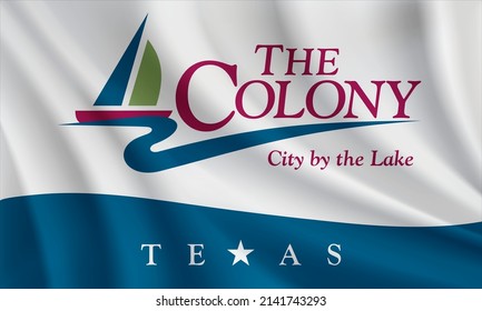 Flag of Colony, Texas, USA. Realistic waving flag of Colony vector background.