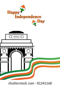 flag color stripes background with india gate, kites