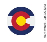 The flag of Colorado. Button flag icon. Standard color. Circle icon flag. Computer illustration. Digital illustration. Vector illustration.