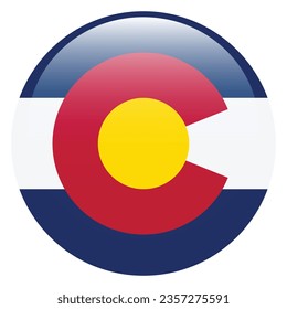 Die Flagge von Colorado. Button-Flag-Symbol. Standardfarbe. Circle Icon Flag. 3D-Abbildung. Computergrafik. Digitale Illustration. Vektorgrafik.