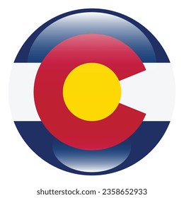 La bandera de Colorado. Icono de indicador de botón. Color estándar. Indicador de icono de círculo. 3 quinquies ilustración. Ilustración del equipo. Ilustración digital. Ilustración vectorial.
