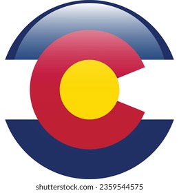 Die Flagge von Colorado. Button-Flag-Symbol. Standardfarbe. Circle Icon Flag. 3D-Abbildung. Computergrafik. Digitale Illustration. Vektorgrafik.