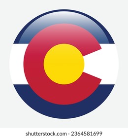 Die Flagge von Colorado. Button-Flag-Symbol. Standardfarbe. Circle Icon Flag. 3D-Abbildung. Computergrafik. Digitale Illustration. Vektorgrafik.
