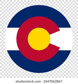 Bandera de Colorado. Diseño de Ilustración vectorial de computadora de icono de logotipo de bandera circular de Colorado. Fondo de tablero de ajedrez transparente.