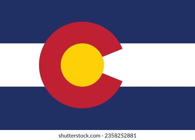 The flag of Colorado. Flag icon. Standard color. Standard size. A rectangular flag. Computer illustration. Digital illustration. Vector illustration.