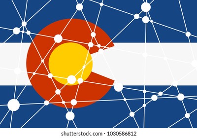 Flag of the Colorado. Low poly concept triangular style. Molecule and communication background. Connected lines with dots.