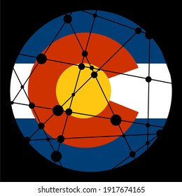 Flag of Colorado. Round shape. Connected lines with dots.