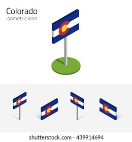 Flag of Colorado (State of Colorado, USA), vector set of isometric flat icons, 3D style, different views. Editable design element for banner, website, presentation, infographic, poster, map. Eps 10