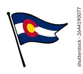 Flag of Colorado. Colorado flag vector illustration icon design in the hand-drawn style. Fluttering flagpole flag.