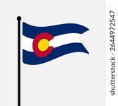 Flag of Colorado. Colorado flag vector illustration icon design. Fluttering flagpole flag.