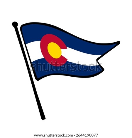Flag of Colorado. Colorado flag vector illustration icon design in the hand-drawn style. Fluttering flagpole flag.