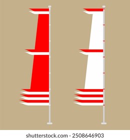 a flag with a combination of red and white mounted on an iron pole.
suitable for posters, backgrounds and decorations