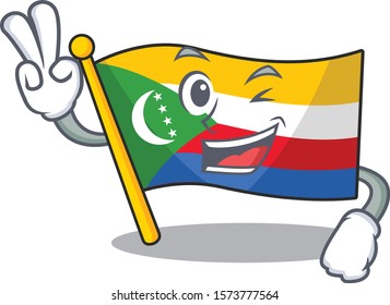 Flag comoros Character cartoon style with two fingers