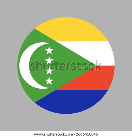 Flag of Comoros in circle shape. National Comoros flag round button.