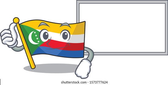 Flag comoros cute cartoon character Thumbs up with board