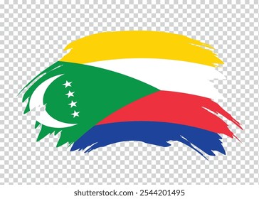 Bandeira de Comores com efeito de pincel de traço de tinta aflita em plano de fundo isolado