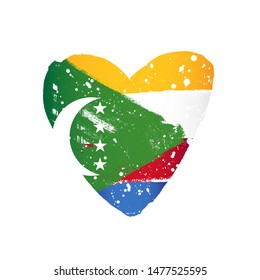 Flag of the Comoros in the form of a big heart. Vector illustration on a white background. Brush strokes are drawn by hand. Independence Day.