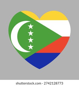 Flag of Comoros icon in heart shape. National Comoros flag heart shaped button.
