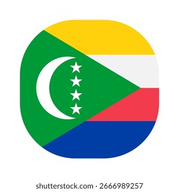 Ícone Bandeira das Comores. Ícone de bandeira quadrada arredondada das Comores design de ilustração vetorial digital. Fundo branco.