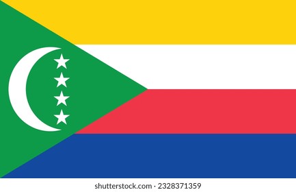 La bandera de las Comoras. Icono de marca. Color estándar. Tamaño estándar. Bandera rectangular. Ilustración del equipo. Ilustración digital. Ilustración vectorial.