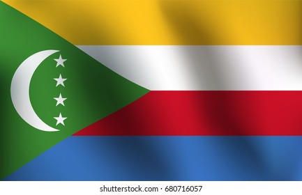 Flag of Comoros with a little Waving, Shading & Flag Colors separated layers - Vector Illustration