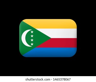 Flag of Comoros. Matted Vector Icon and Button. Rectangular Shape with Rounded Corners