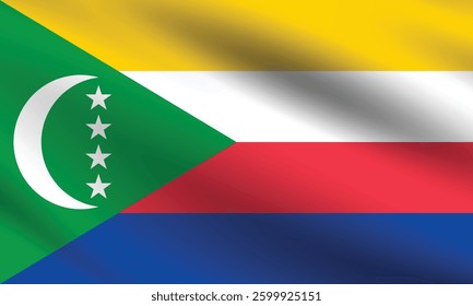 Flag of Comoros. Comoros flag official colors and proportion digital vector illustration. Wavy flag.