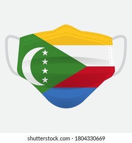 Flag of The Comoros on medical face mask Front side vector isolated on white background. EPS.file. Medical face mask concept protect people in country from virus.