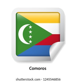 Flag of Comoros. Round glossy sticker