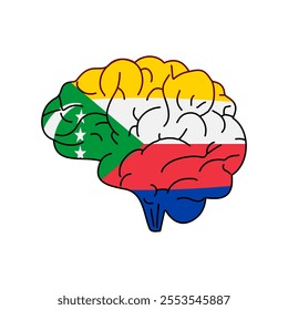 Flag of Comoros. Vector illustration of a combination of a human brain with a country flag on a white background.