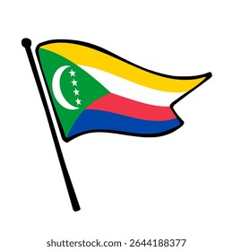 Bandeira das Comores. Comores bandeira vetor ilustração ícone design no estilo desenhado à mão. Bandeira de mastro flutuante.