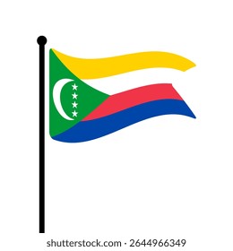 Bandeira das Comores. Design de ícone de ilustração de vetor da bandeira das Comores. Bandeira de mastro flutuante.