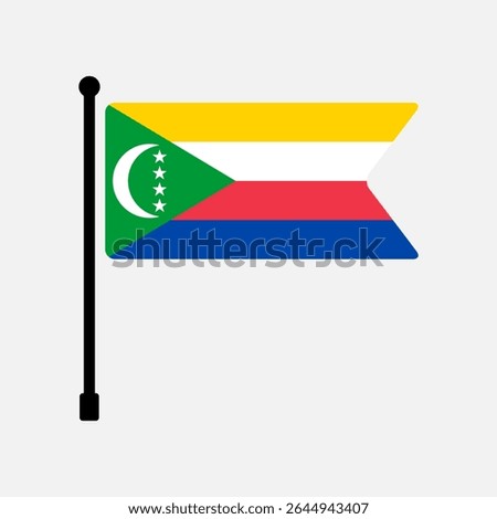 Flag of Comoros. Comoros flag vector illustration icon design. Flagpole flag icon.
