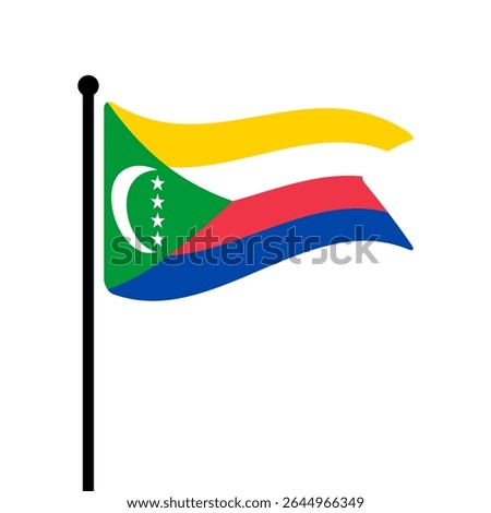 Flag of Comoros. Comoros flag vector illustration icon design. Fluttering flagpole flag.