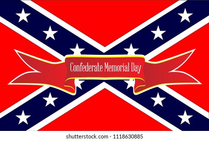 The flag of the confederates during the American Civil War with the text on a red ribbon Confederate Memorial Day