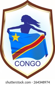 Flag of Congo with blazon - vector illustration.