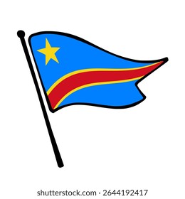 Bandeira do Congo Democrática. Congo Democrata bandeira vetor ilustração ícone design no estilo desenhado à mão. Bandeira de mastro flutuante.