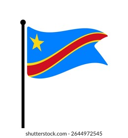 Bandeira do Congo Democrática. Design de ícone de ilustração de vetor da bandeira da República Democrática do Congo. Bandeira de mastro flutuante.