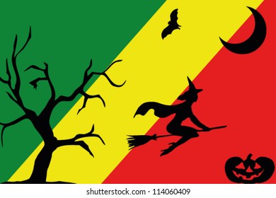 The flag of Congo with halloween silhouettes